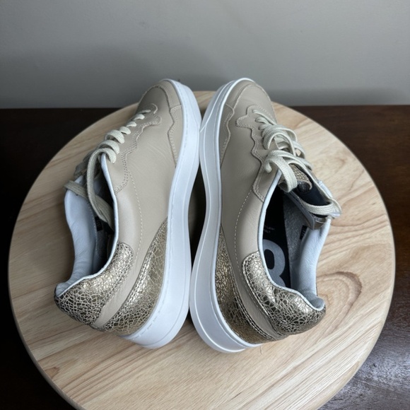 P448 Bali Platform Low Top Leather Lace Up Sneakers Beige Womens Size 38 NEW - Picture 4 of 8